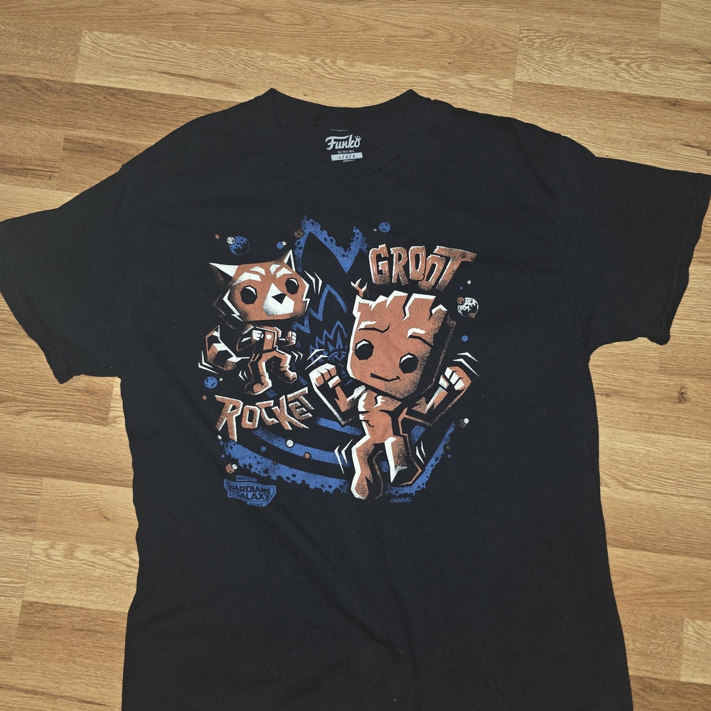 Funko Black T-Shirt with Rocket and Groot Design